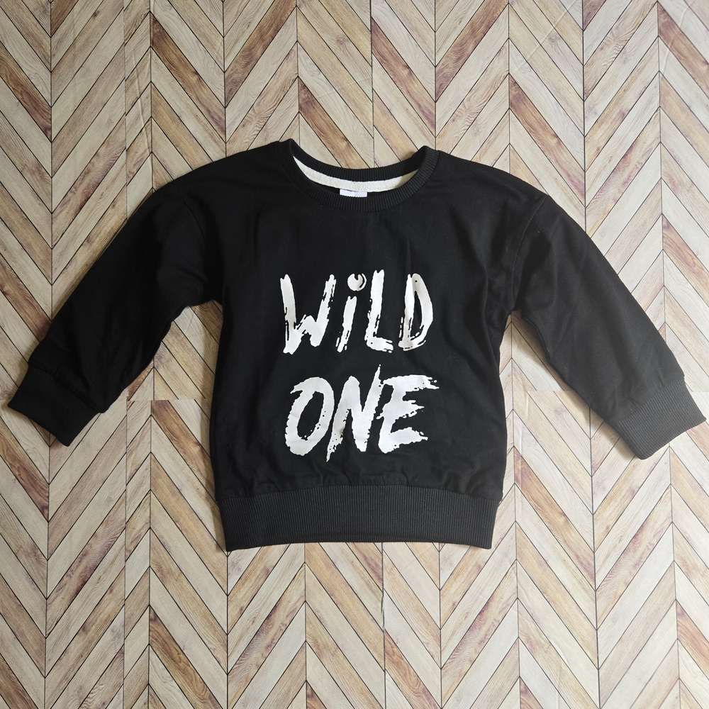 Boy Girl Black Wild One Graphic Sweatshirt Birthday Outfit Crewneck Pullover